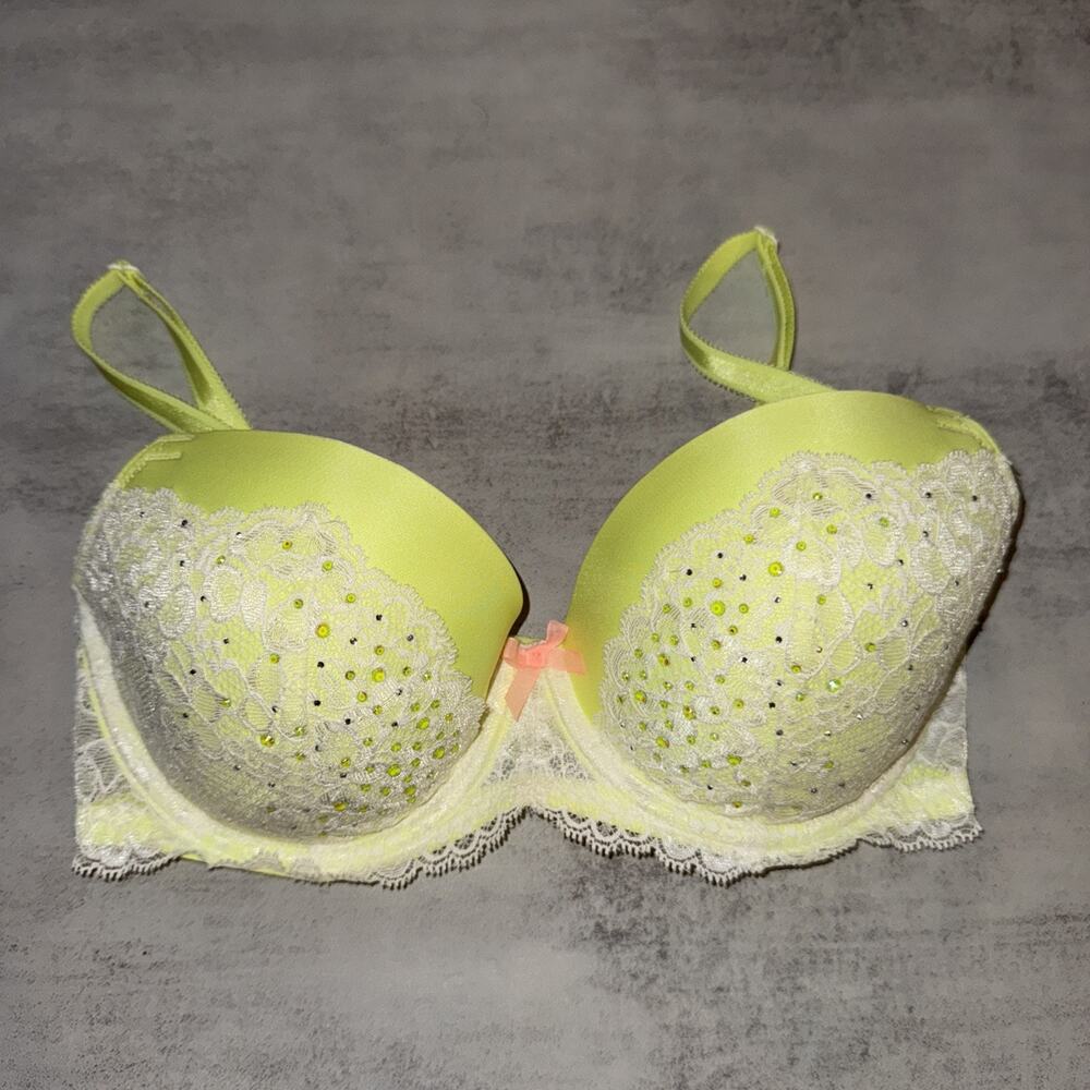 Victoria’s Secret Dream Angels Lined Demi Neon Rhinestones Size 32DD Underwire